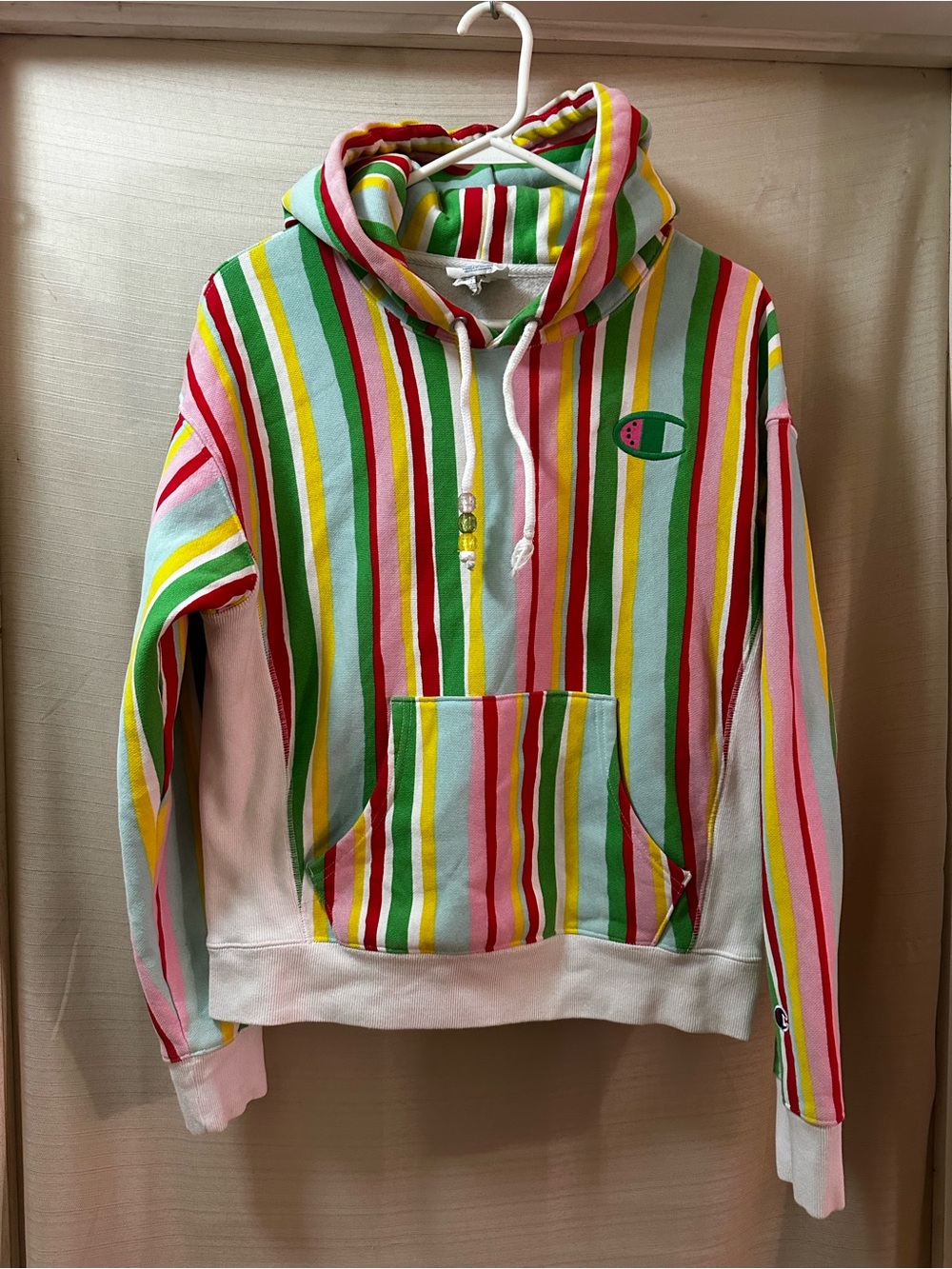 Champion Reverse Weave Striped Hoodie Watermelon Logo Colorful 2019 Medium